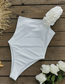 Fashion White Polyester Pleated One-shoulder Swimsuit