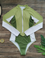 Fashion Green And White Polyester Colorblock Zip One Piece Swimsuit