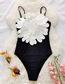 Fashion White Flower On Black Polyester Lace Sling One-piece Swimsuit