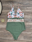 Fashion Foundation Safflower Green Leaves Polyester Print One Piece Swimsuit