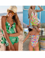 Fashion Bright Green Flowers Polyester Print V-neck One Piece Swimsuit