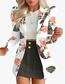 Fashion White Flowers And Black Skirt Polyester Printed Breasted Pockets Blazer Skirt Set