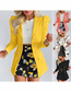 Fashion Yellow Polyester Printed Breasted Pockets Blazer Skirt Set
