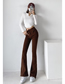 Fashion Brown High Waist Hem Ruffled Denim Trousers