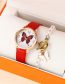 Fashion White Pu Butterfly Beads Round Dial Watch