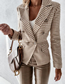 Fashion Khaki Lattice Polyester Dual -breasted Pocket Decorative Suit Jacket