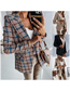 Fashion Khaki Lattice Polyester Dual -breasted Pocket Decorative Suit Jacket