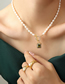 Fashion P1244-green Necklace-37cm Titanium Steel Pearl Beaded Square Zirconia Ot Buckle Necklace