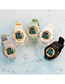 Fashion 591-99f Matcha Gold Pu Geometric Round Dial Watch