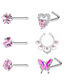 Fashion 6-piece Set (2 Sets) Titanium Steel Inlaid Zirconium Pentagram Heart Butterfly Piercing Nose Ring Set