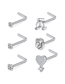 Fashion L Rod 6-piece Set (2 Sets) Titanium Steel Inlaid Zirconium Heart Flower Geometric Piercing Nose Ring Set
