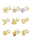 Fashion Gold Suit (2 Sets) Stainless Steel Piercing Pentagram Flower Moon Love Butterfly Piercing Stud Earrings