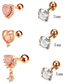 Fashion Rose Gold Set (3 Sets) Titanium Diamond Heart Piercing Stud Earrings