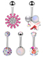 Fashion Leaf Flowers (4 Pcs) Stainless Steel Protein Imitation Opal Piercing Geometric Navel Ring Set