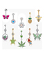 Fashion 10-piece Set (2 Sets) Titanium Steel Bright Color Butterfly Maple Leaf Pineapple Piercing Navel Nail Navel Ring Set