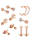 Fashion Gold (set Of 3) Titanium Steel Set With Zirconium Geometric Piercing Stud Earrings Set