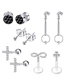 Fashion 10-piece Set (3 Sets) Titanium Diamond Cross Geometric Piercing Stud Earrings