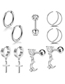 Fashion Silver 9-piece Set (2 Sets) Titanium Diamond Moon Cross Pierced Earrings Set