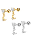 Fashion Silver 9-piece Set (2 Sets) Titanium Diamond Moon Cross Pierced Earrings Set