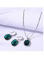 Fashion Green Geometric Square Crystal Stud Necklace Set