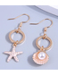 Fashion Gold Alloy Diamond Starfish Shell Asymmetric Drop Earrings