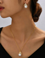 Fashion Gold Copper Inlaid Zirconia Pearl Necklace Stud Earrings Set