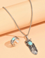 Fashion Silver Alloy Geometric Blue Pine Feather Necklace Ring Set