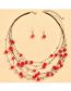 Fashion Red Pearl Crystal Beaded Layered Necklace And Earrings Set