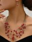Fashion Red Pearl Crystal Beaded Layered Necklace And Earrings Set