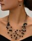 Fashion Black Pearl Crystal Beaded Layered Necklace And Earrings Set