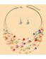 Fashion Color Pearl Crystal Beaded Layered Necklace And Earrings Set
