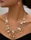 Fashion Pink Alloy Crystal Shell Beaded Multilayer Necklace Earrings Set