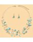 Fashion Blue Alloy Crystal Shell Beaded Multilayer Necklace Earrings Set