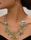 Fashion Green Alloy Crystal Shell Beaded Multilayer Necklace Earrings Set