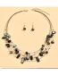 Fashion Black Alloy Crystal Shell Beaded Multilayer Necklace Earrings Set