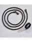 Fashion Black Stainless Steel Twist Necklace Glossy Ring Set