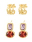 Fashion Golden 3 Geometric Zirconia Stud Earrings In Copper