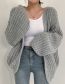 Fashion Grey Solid Color Balloon Sleeve Knit Cardigan Jacket