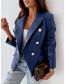 Fashion Blue Pu Double Breasted Long Sleeve Blazer