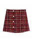 Fashion Red Woven Check Button Skirt