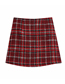 Fashion Red Woven Check Button Skirt