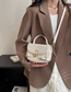 Fashion White With Brown Pu Crocodile Lock Flap Crossbody Bag