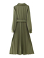 Fashion Green Polyester Lapel V-neck Pleated Dress