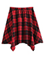 Fashion Red Black Grid Polyester Check Skirt