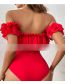 Fashion Red Swimsuit Solid Ruffle One-shoulder One-piece Swimsuit