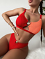 Fashion Red Polyester Contrasting Shell Cutout One-piece Swimsuit