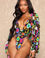 Fashion Color Polyester Printed One-piece Swimsuit Two-piece Set