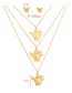 Fashion Gold Titanium Steel Butterfly Pendant Multilayer Necklace Earrings Set