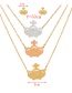 Fashion Color Titanium Steel Crown Pendant Multilayer Necklace Earrings Set