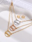 Fashion Color Titanium Steel Round Heart Pendant Multilayer Necklace Earrings Set